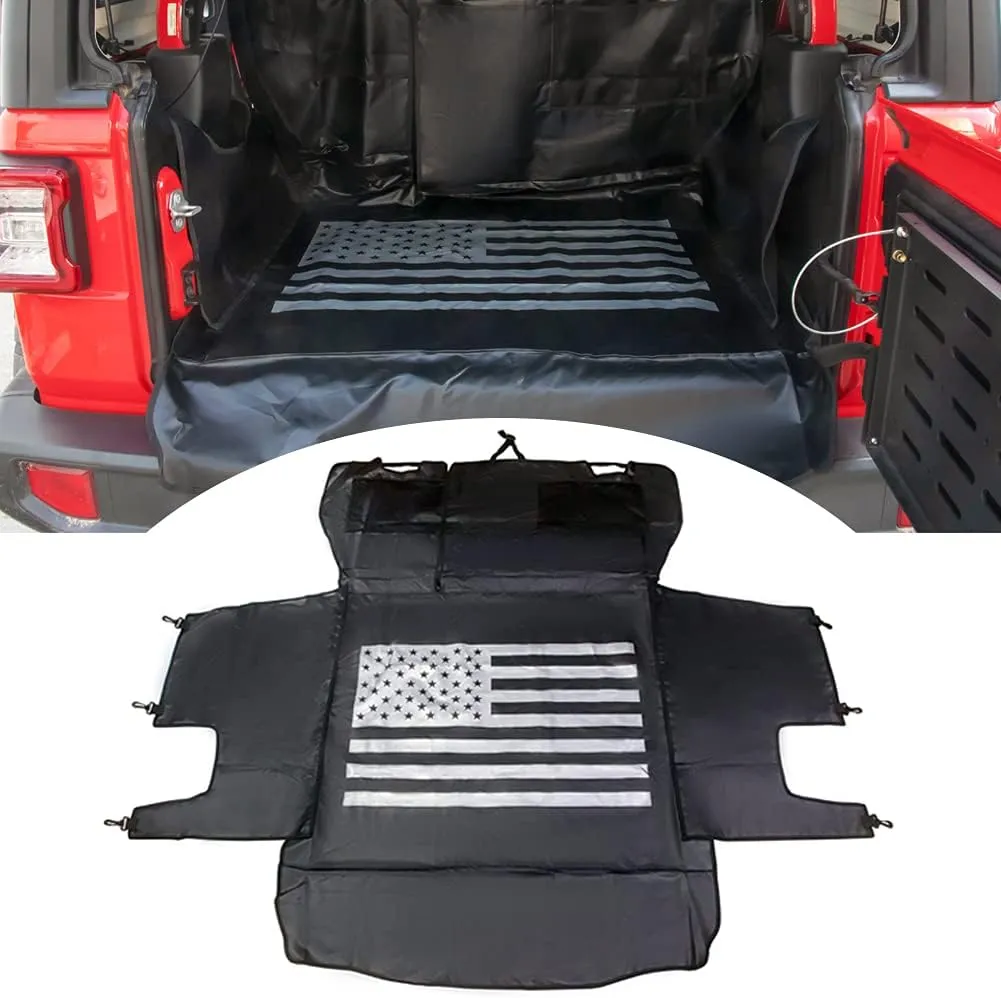BESTAOO Dog Cargo Liner for Jeep, Waterproof Pet Dog Trunk Cargo Liner for 2007-2025 Jeep Wrangler JK JL 4-Door, Heavy Duty Oxford Nonslip Dog Trunk Cargo Protector Washable Dog Seat Cover (USA Flag)