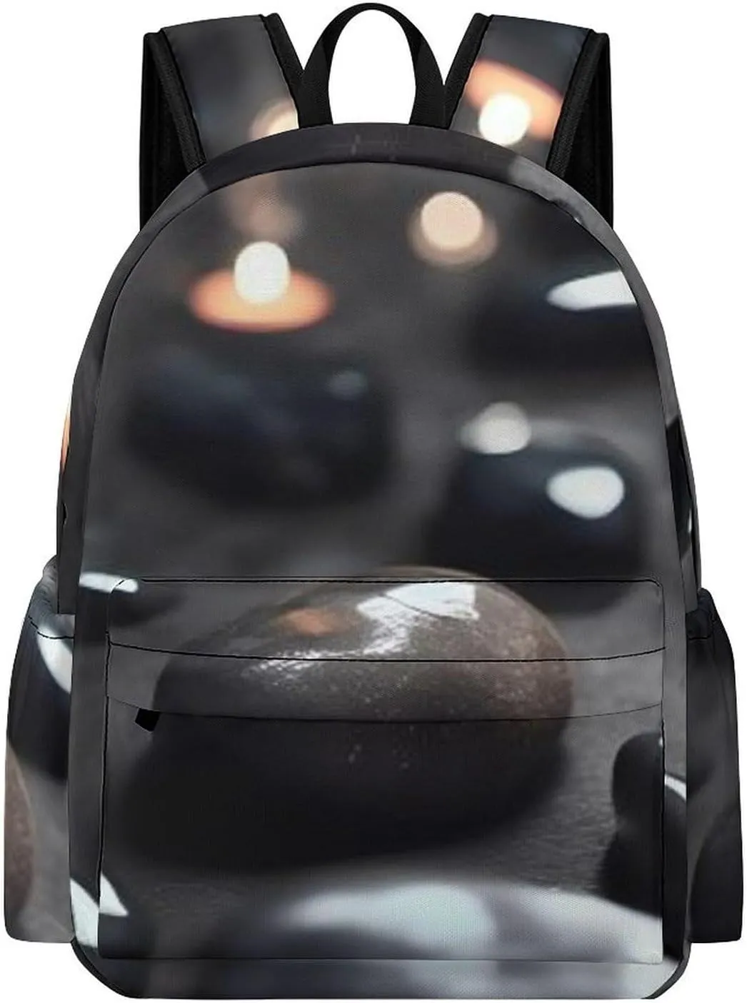 Black Mystery Heart Stone Print Laptop Backpacks Casual Shoulder Bag Travel Daypack Fashion for Men Women