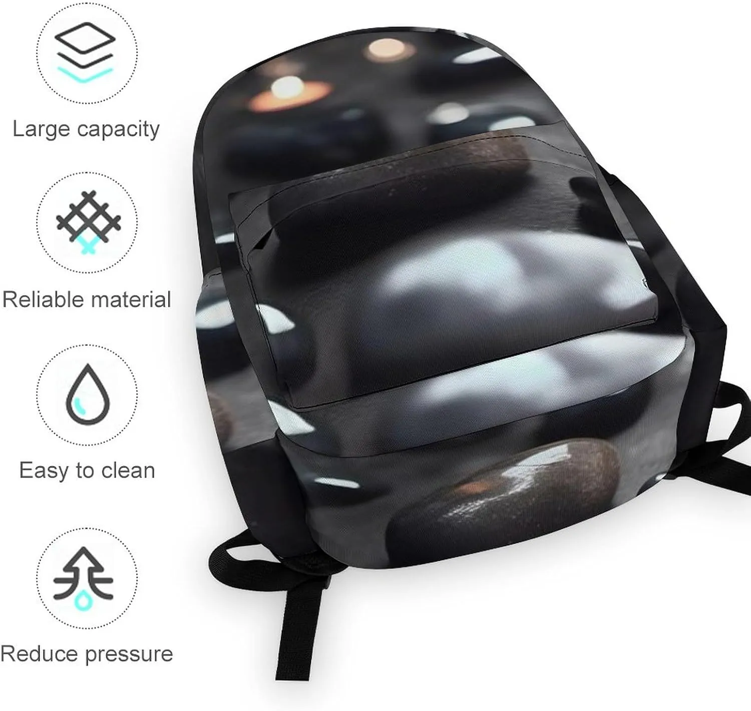 Black Mystery Heart Stone Print Laptop Backpacks Casual Shoulder Bag Travel Daypack Fashion for Men Women