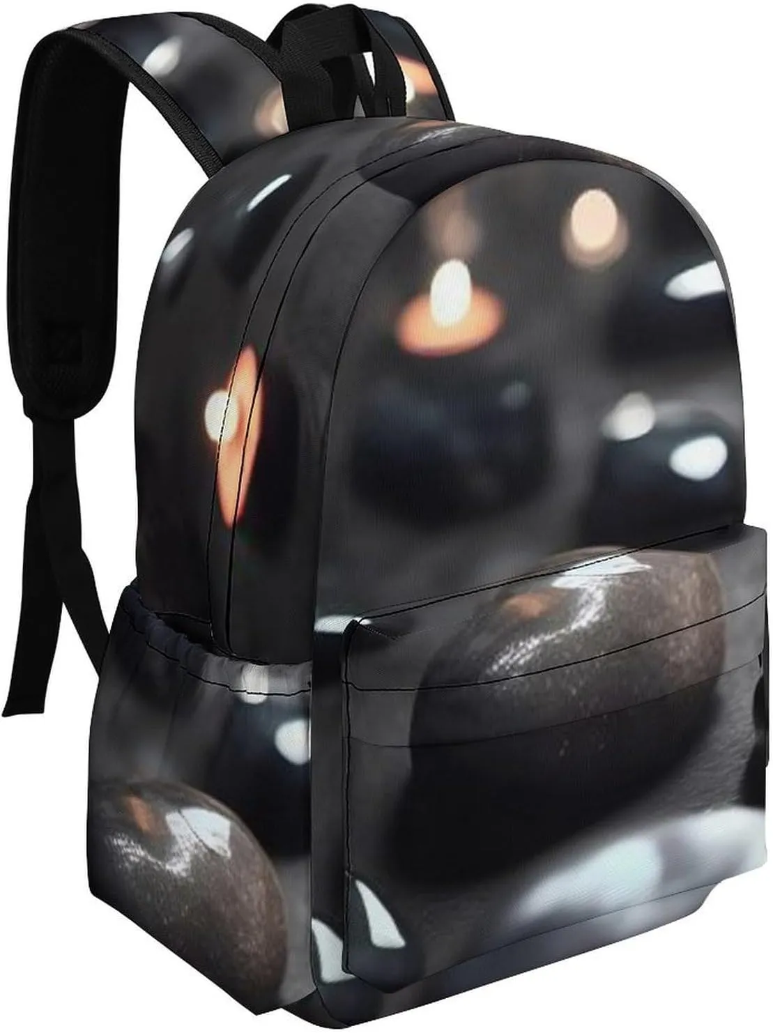 Black Mystery Heart Stone Print Laptop Backpacks Casual Shoulder Bag Travel Daypack Fashion for Men Women