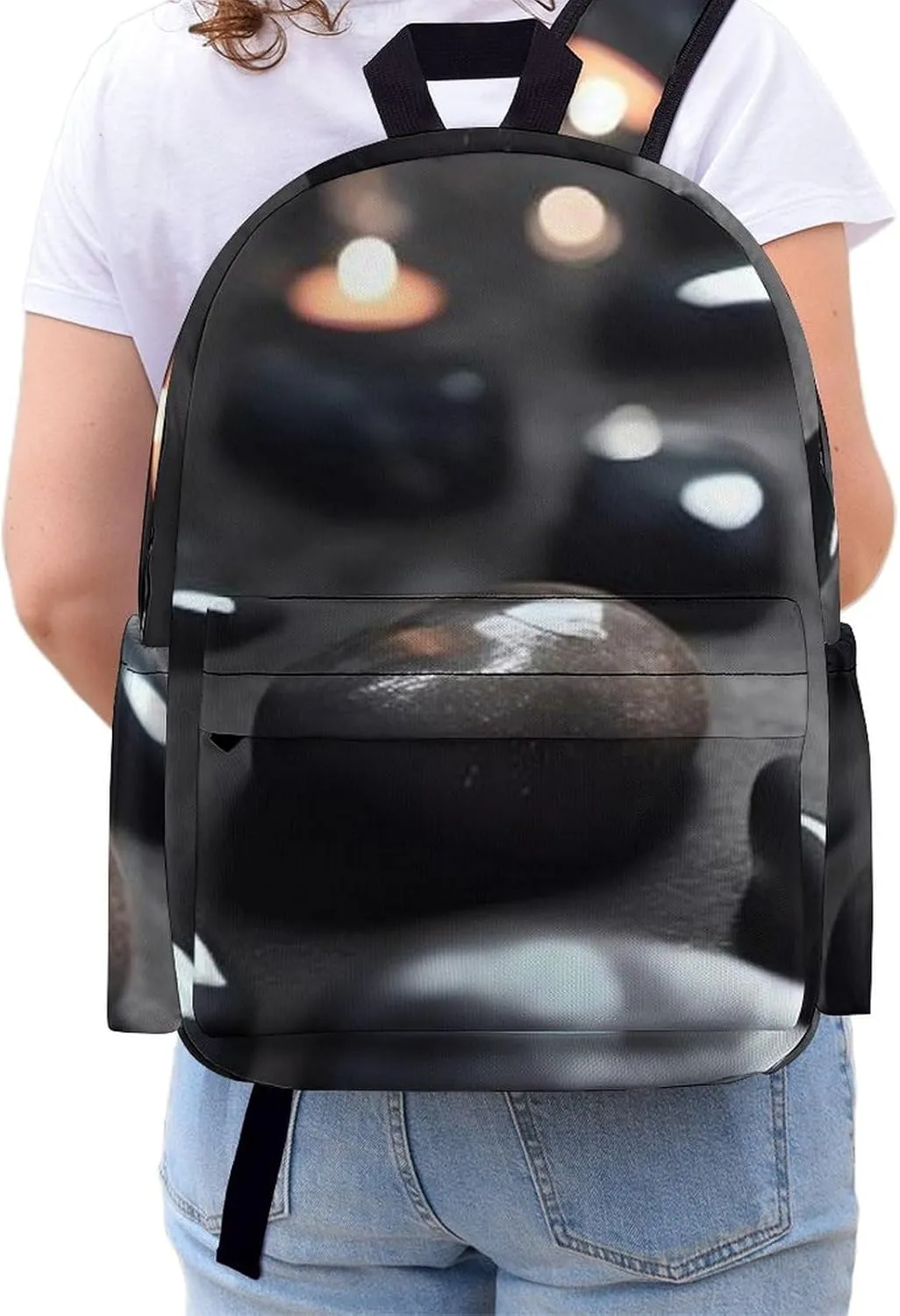 Black Mystery Heart Stone Print Laptop Backpacks Casual Shoulder Bag Travel Daypack Fashion for Men Women