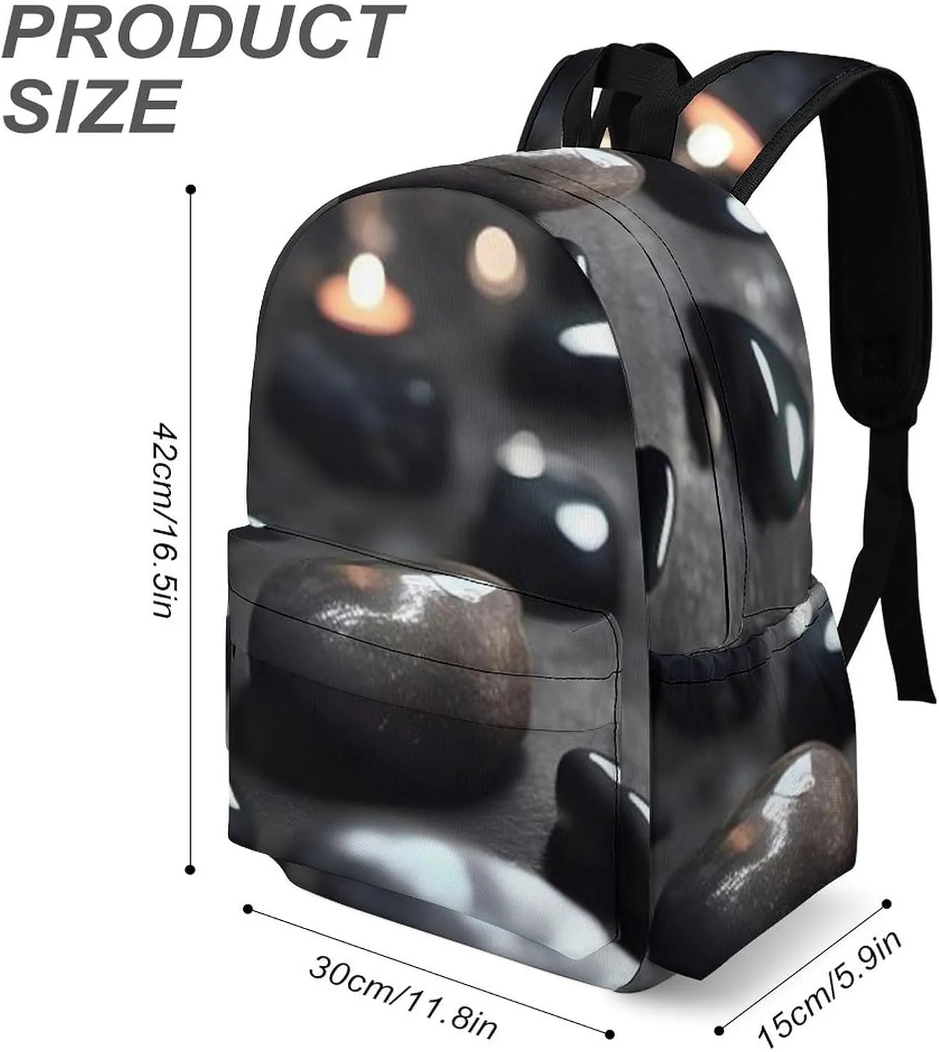 Black Mystery Heart Stone Print Laptop Backpacks Casual Shoulder Bag Travel Daypack Fashion for Men Women