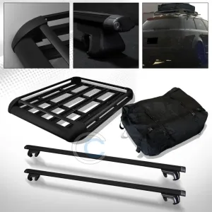 BLK ALUMINUM 50" OVAL ROOF RACK CROSS BARS KIT TRAVEL BASKET TRAY CARGO BAG C01