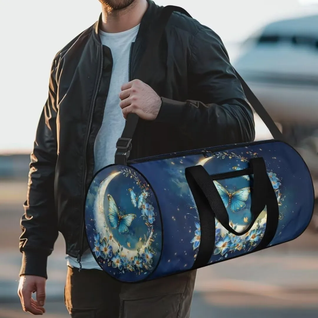 Boatee Butterfly Moon Travel Duffel Bag for Women Large Duffel Bag Lightweight Gym Bag Trendy Luggage Bag Big Capacity Weekender Purse Travel Toiletry Bags with Adjustable Shoulder Strap for Camp Blue
