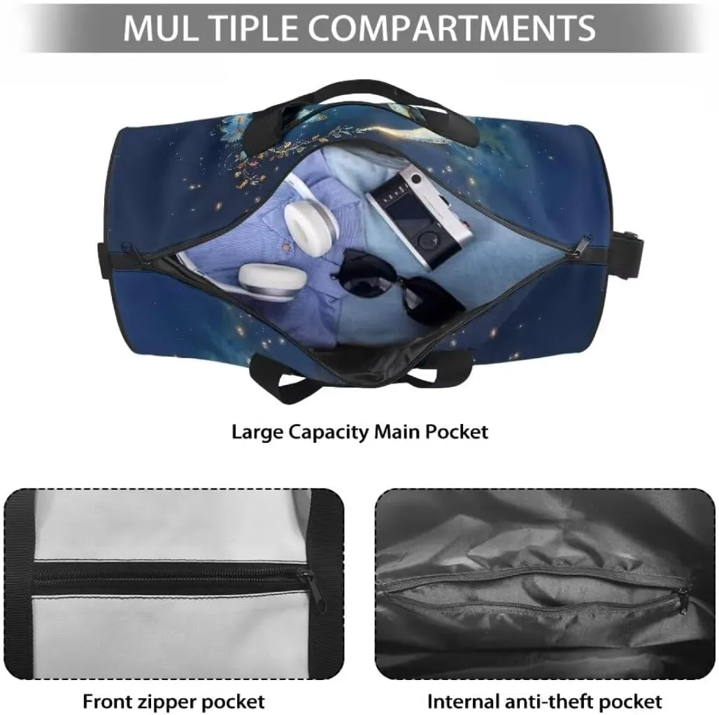 Boatee Butterfly Moon Travel Duffel Bag for Women Large Duffel Bag Lightweight Gym Bag Trendy Luggage Bag Big Capacity Weekender Purse Travel Toiletry Bags with Adjustable Shoulder Strap for Camp Blue
