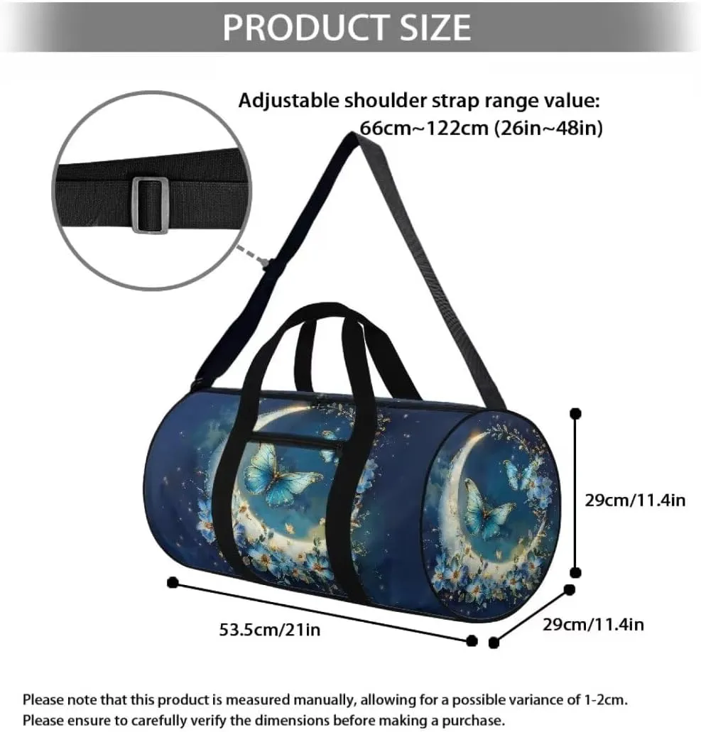 Boatee Butterfly Moon Travel Duffel Bag for Women Large Duffel Bag Lightweight Gym Bag Trendy Luggage Bag Big Capacity Weekender Purse Travel Toiletry Bags with Adjustable Shoulder Strap for Camp Blue