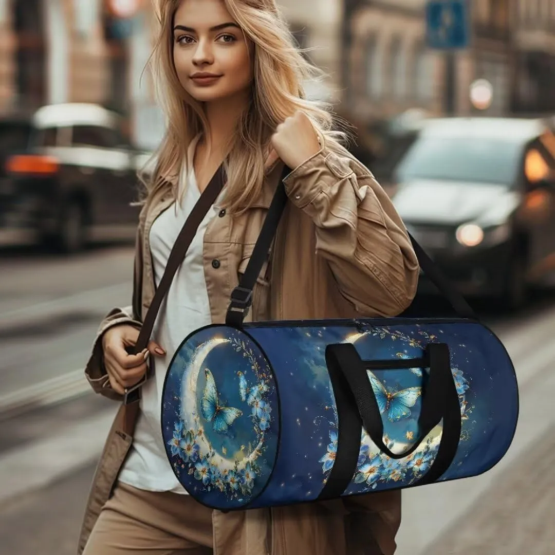 Boatee Butterfly Moon Travel Duffel Bag for Women Large Duffel Bag Lightweight Gym Bag Trendy Luggage Bag Big Capacity Weekender Purse Travel Toiletry Bags with Adjustable Shoulder Strap for Camp Blue