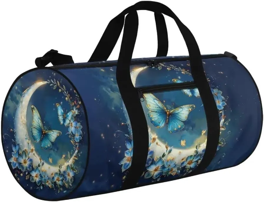 Boatee Butterfly Moon Travel Duffel Bag for Women Large Duffel Bag Lightweight Gym Bag Trendy Luggage Bag Big Capacity Weekender Purse Travel Toiletry Bags with Adjustable Shoulder Strap for Camp Blue
