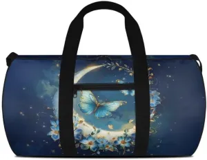 Boatee Butterfly Moon Travel Duffel Bag for Women Large Duffel Bag Lightweight Gym Bag Trendy Luggage Bag Big Capacity Weekender Purse Travel Toiletry Bags with Adjustable Shoulder Strap for Camp Blue