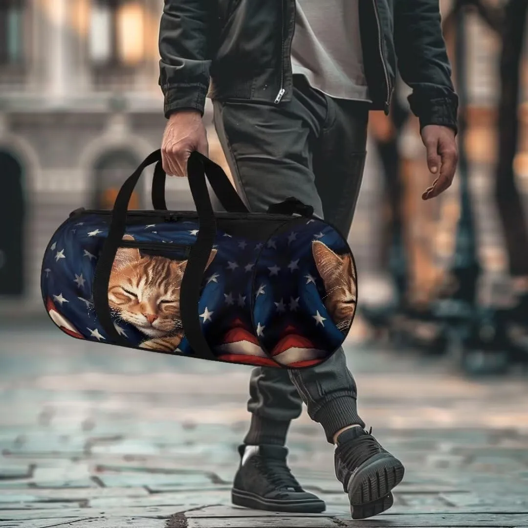 Boatee Cat Luggage Bag for Teen Girls American Flag Travel Bag Cute Duffle Bag Portable Gym Bag Lightweight Shoulder Handbag Travel Toiletry Bags with Inner Pocket Carry on Personal Item Bag Blue