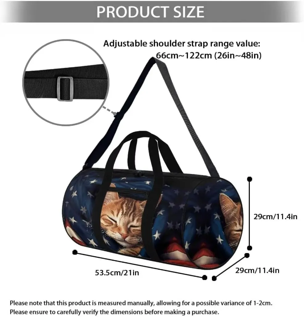 Boatee Cat Luggage Bag for Teen Girls American Flag Travel Bag Cute Duffle Bag Portable Gym Bag Lightweight Shoulder Handbag Travel Toiletry Bags with Inner Pocket Carry on Personal Item Bag Blue