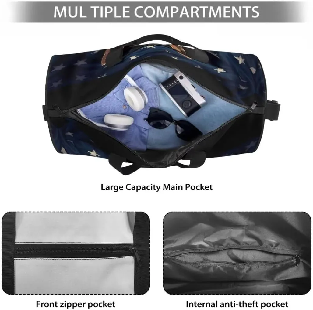 Boatee Cat Luggage Bag for Teen Girls American Flag Travel Bag Cute Duffle Bag Portable Gym Bag Lightweight Shoulder Handbag Travel Toiletry Bags with Inner Pocket Carry on Personal Item Bag Blue