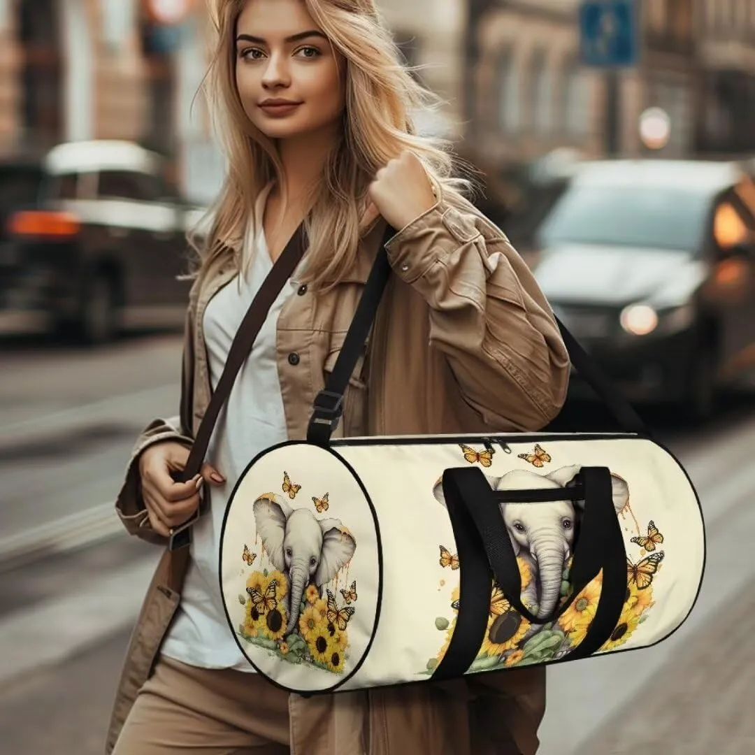 Boatee Elephant Sunflower Duffel Bag for Women Large Duffle Bag for Travel Portable Duffle Bag Luggage Handbag with Pocket Multi-Purpose Duffel Shoulder Bag Casual Handle Purse for Camp Sport Yellow