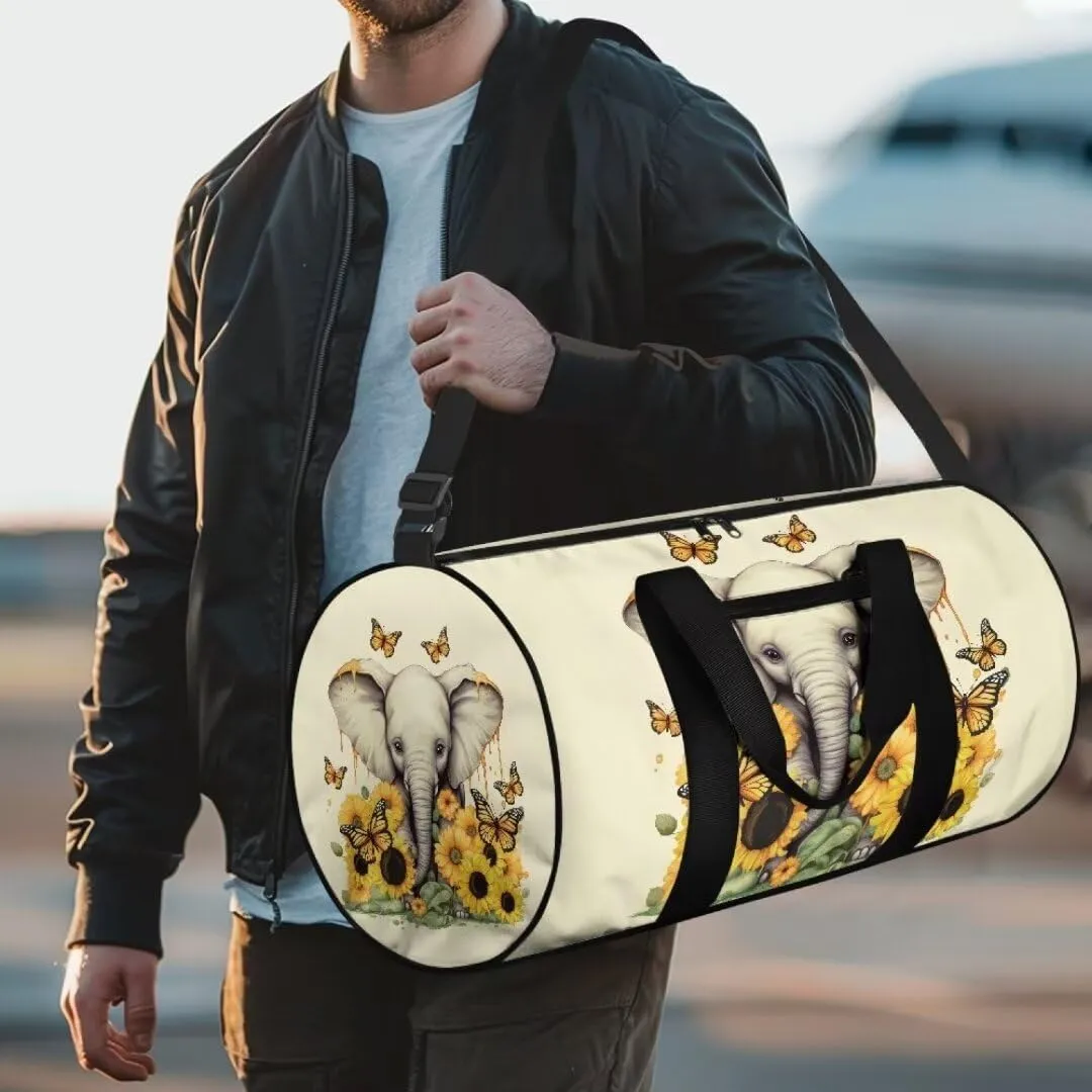 Boatee Elephant Sunflower Duffel Bag for Women Large Duffle Bag for Travel Portable Duffle Bag Luggage Handbag with Pocket Multi-Purpose Duffel Shoulder Bag Casual Handle Purse for Camp Sport Yellow