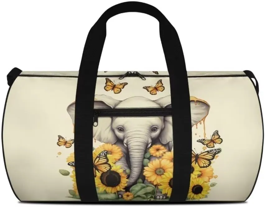 Boatee Elephant Sunflower Duffel Bag for Women Large Duffle Bag for Travel Portable Duffle Bag Luggage Handbag with Pocket Multi-Purpose Duffel Shoulder Bag Casual Handle Purse for Camp Sport Yellow