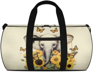 Boatee Elephant Sunflower Duffel Bag for Women Large Duffle Bag for Travel Portable Duffle Bag Luggage Handbag with Pocket Multi-Purpose Duffel Shoulder Bag Casual Handle Purse for Camp Sport Yellow