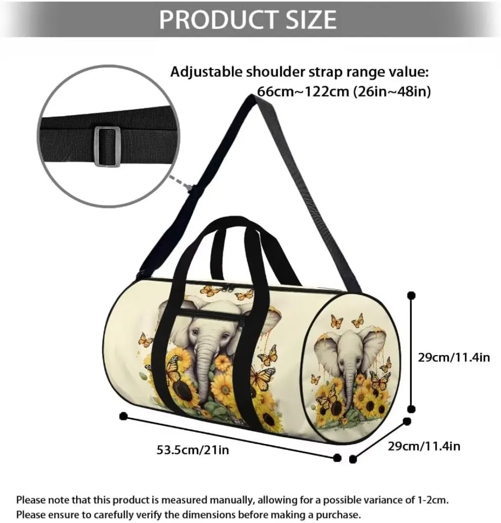 Boatee Elephant Sunflower Duffel Bag for Women Large Duffle Bag for Travel Portable Duffle Bag Luggage Handbag with Pocket Multi-Purpose Duffel Shoulder Bag Casual Handle Purse for Camp Sport Yellow
