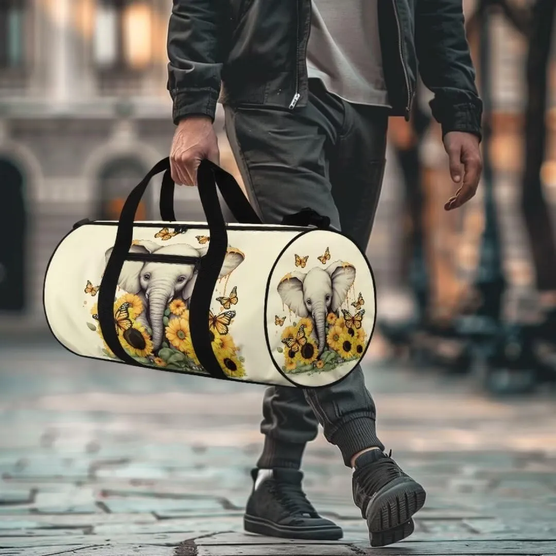 Boatee Elephant Sunflower Duffel Bag for Women Large Duffle Bag for Travel Portable Duffle Bag Luggage Handbag with Pocket Multi-Purpose Duffel Shoulder Bag Casual Handle Purse for Camp Sport Yellow