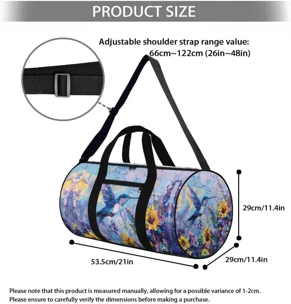 Boatee Hummingbird Womens Travel Bag Large Duffle Bag Big Capacity Duffel Bag Trendy Luggage Bag Stylish Gym Bag Small Weekender Bags Holdall Purse with Adjustable Strap Shoulder Handbag Blue