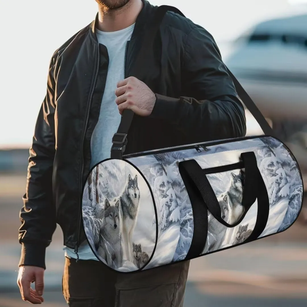 Boatee Wolf Duffle Bag for Men Travel Bag Large Duffel Bag Lightweight Luggage Bag Portable Gym Handbag Casual Weekender Hand Bag with Inner Pocket Carry on Personal Item Bags for Camp White