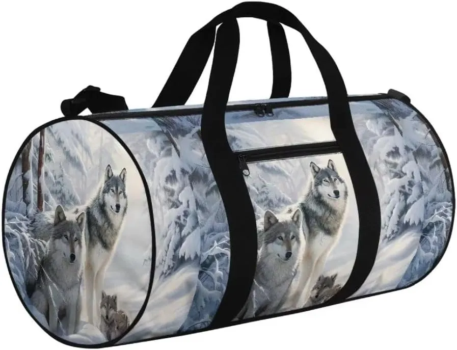 Boatee Wolf Duffle Bag for Men Travel Bag Large Duffel Bag Lightweight Luggage Bag Portable Gym Handbag Casual Weekender Hand Bag with Inner Pocket Carry on Personal Item Bags for Camp White