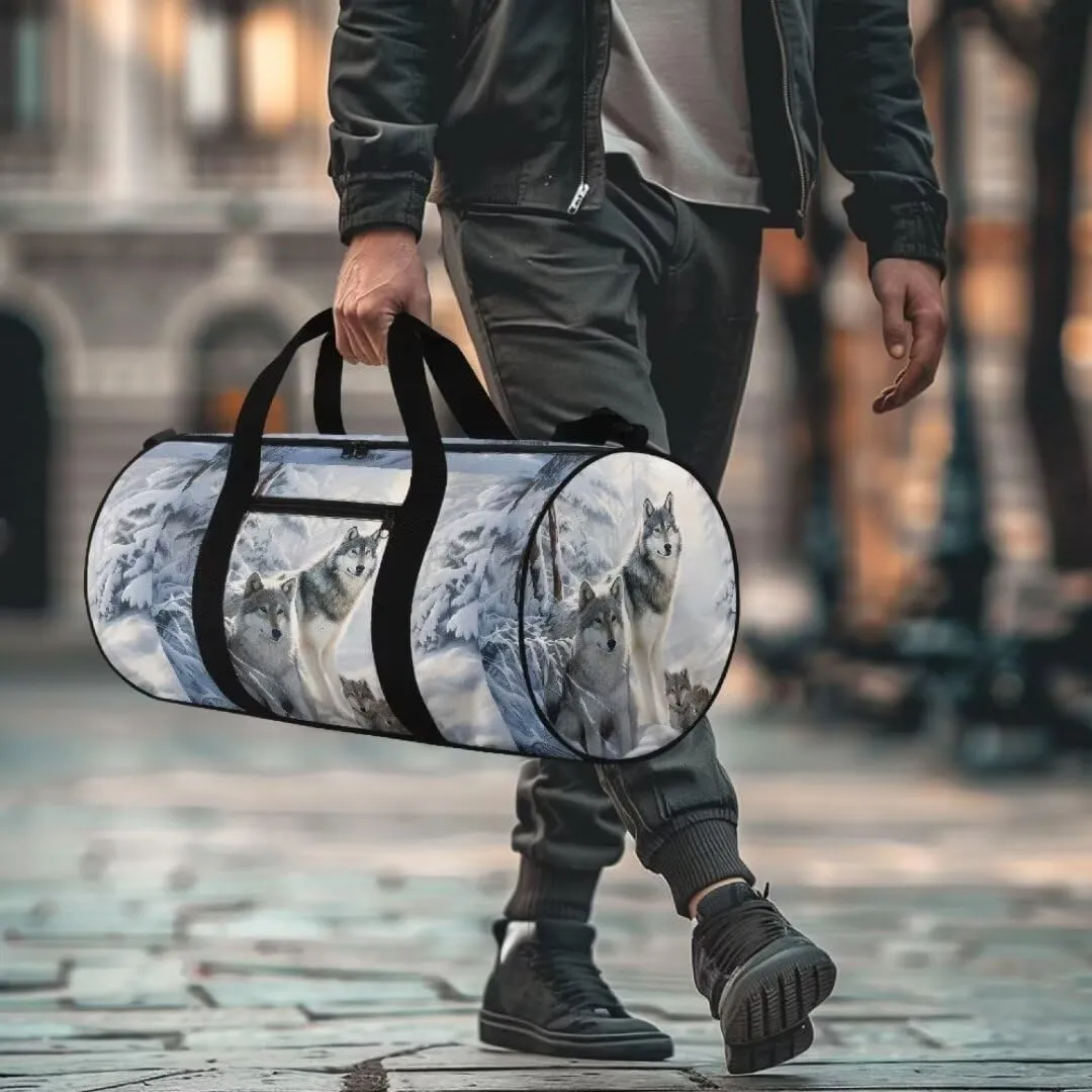 Boatee Wolf Duffle Bag for Men Travel Bag Large Duffel Bag Lightweight Luggage Bag Portable Gym Handbag Casual Weekender Hand Bag with Inner Pocket Carry on Personal Item Bags for Camp White