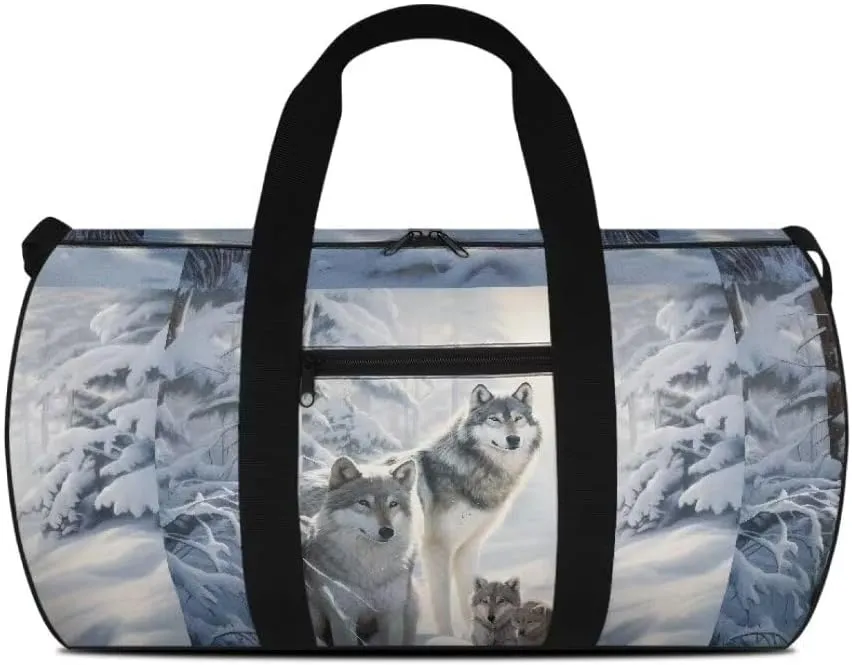 Boatee Wolf Duffle Bag for Men Travel Bag Large Duffel Bag Lightweight Luggage Bag Portable Gym Handbag Casual Weekender Hand Bag with Inner Pocket Carry on Personal Item Bags for Camp White