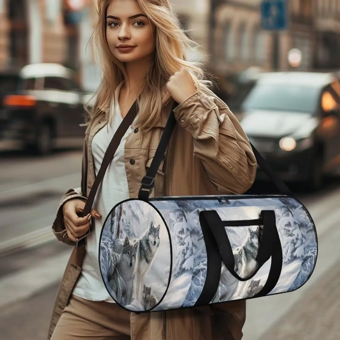 Boatee Wolf Duffle Bag for Men Travel Bag Large Duffel Bag Lightweight Luggage Bag Portable Gym Handbag Casual Weekender Hand Bag with Inner Pocket Carry on Personal Item Bags for Camp White