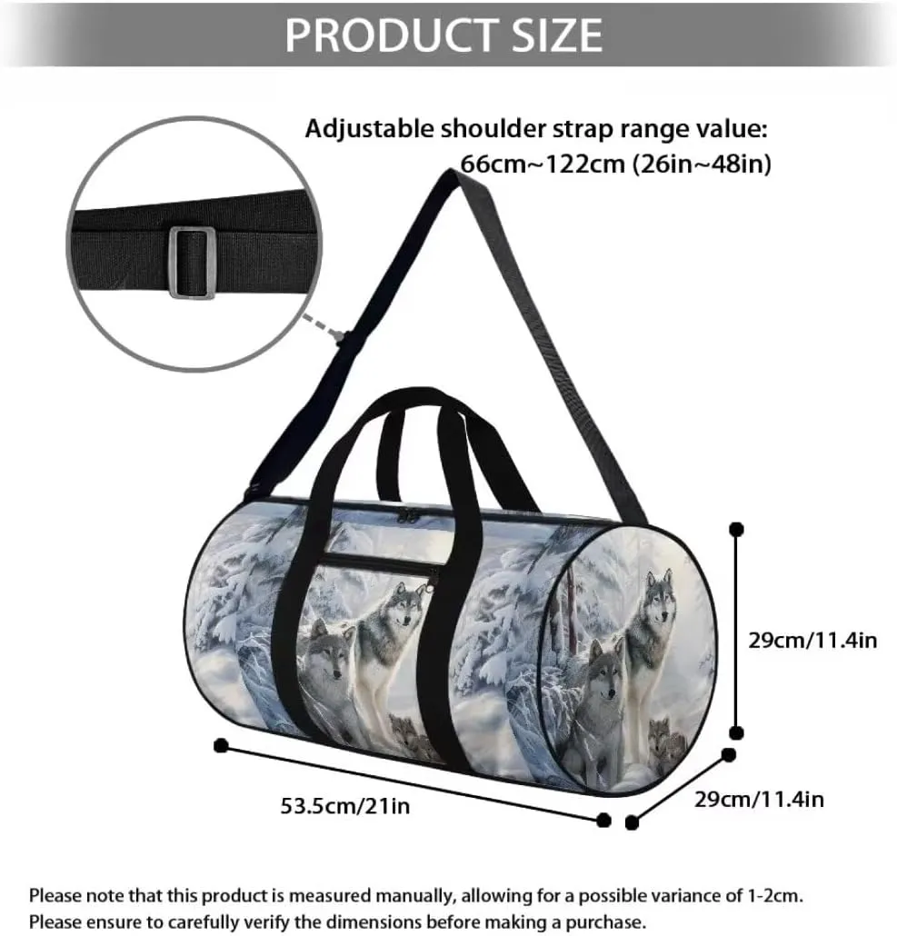 Boatee Wolf Duffle Bag for Men Travel Bag Large Duffel Bag Lightweight Luggage Bag Portable Gym Handbag Casual Weekender Hand Bag with Inner Pocket Carry on Personal Item Bags for Camp White