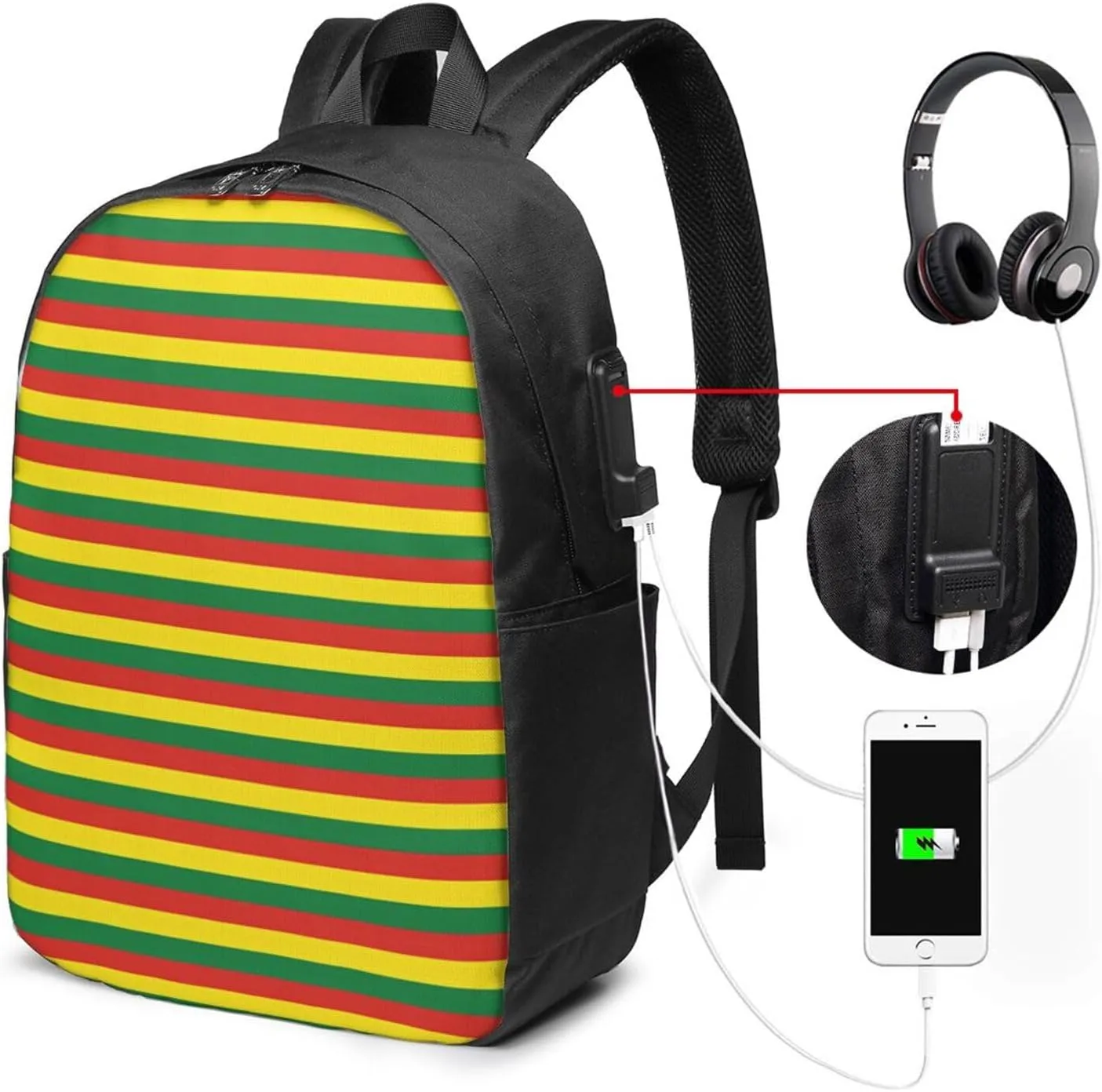 Bolivia Flag Bandera Stripe Travel Backpack 17-Inch Laptop Backpacks Business Rucksack Casual Sport Daypack with USB Charging Port Carry-on Bag for Camping Biking