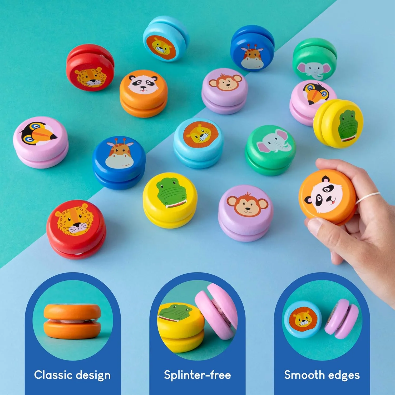 BONNYCO Yo Yo for Kids Pack 16 Jungle Animals Kids Party Favors Wooden Yoyo Bulk, Safari Goodie Bags Stuffers 3-5 4-8 | Goody Bag Stuffers Pinata Return Gifts for Birthday Party | Classroom Prizes