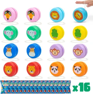 BONNYCO Yo Yo for Kids Pack 16 Jungle Animals Kids Party Favors Wooden Yoyo Bulk, Safari Goodie Bags Stuffers 3-5 4-8 | Goody Bag Stuffers Pinata Return Gifts for Birthday Party | Classroom Prizes