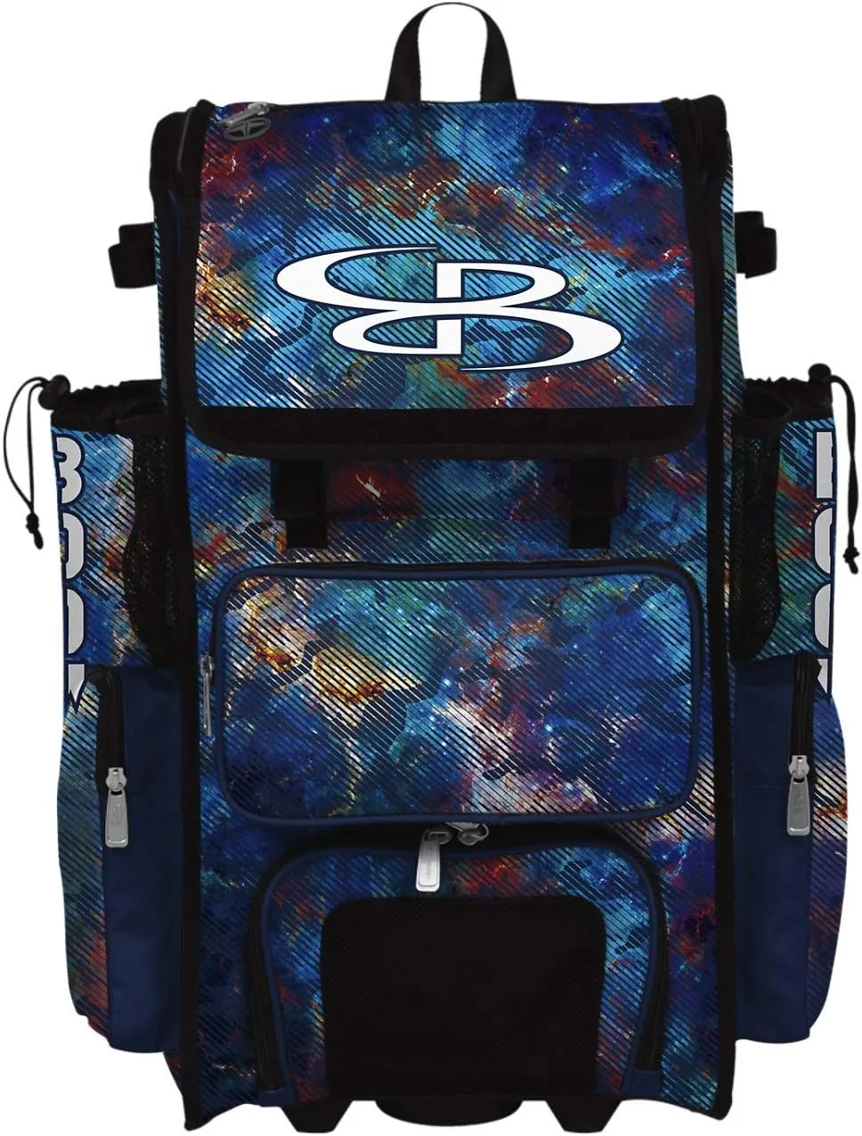Boombah Superpack Hybrid Rolling Bat Bag - Nebula Navy/Multi - Wheeled & Backpack Version