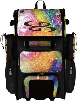 Boombah Superpack Hybrid Rolling Bat Bag - Rainbow Splatter Bat Pack Multicolor - Wheeled & Backpack Version