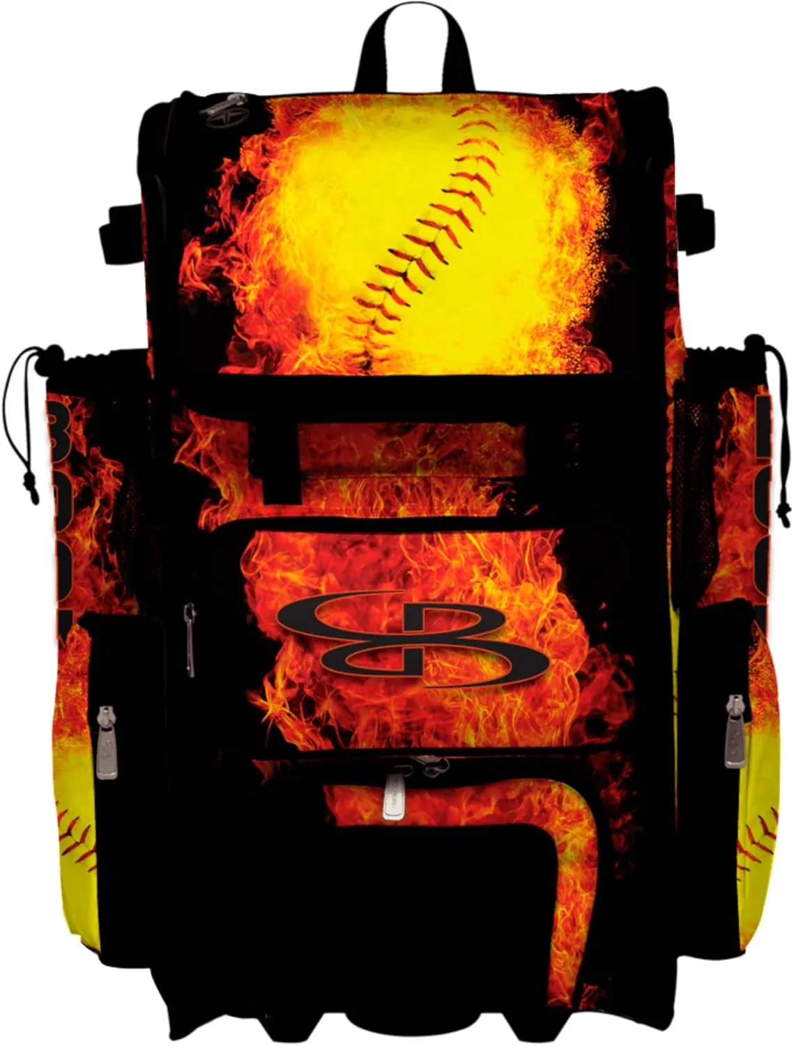 Boombah Superpack Hybrid Rolling Bat Bag - Wheeled & Backpack Version - Softball Flame Thrower Black/Orange