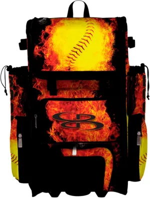 Boombah Superpack Hybrid Rolling Bat Bag - Wheeled & Backpack Version - Softball Flame Thrower Black/Orange