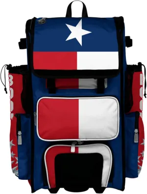 Boombah Superpack Hybrid Rolling Bat Bag - Wheeled & Backpack Version - Texas Royal Blue/Red/White