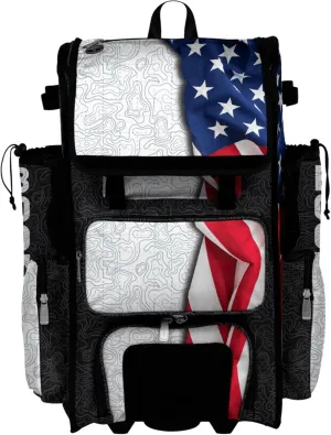 Boombah Superpack Hybrid Rolling Bat Bag - Wheeled & Backpack Version - USA Nation - Multiple Color Options - For Baseball or Softball