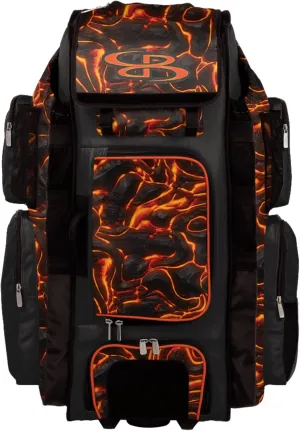 Boombah Superpack XL Rolling Bat Bag - 36" x 16" x 23.5" - Telescopic Handle - Holds 8 Bats - Wheeled Version - Magma Black/Flame/Gold