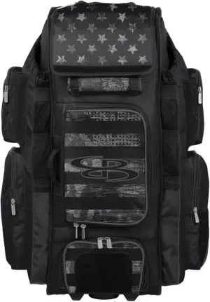 Boombah Superpack XL Rolling Bat Bag - 36" x 16" x 23.5" - Telescopic Handle - Holds 8 Bats - Wheeled Version - USA Honor Black Ops Black/Charcoal