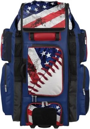 Boombah Superpack XL Rolling Bat Bag - 36" x 16" x 23.5" - USA Baseball Royal Blue/Red/White - Wheeled Version