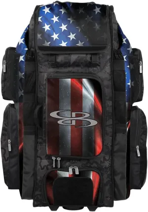 Boombah Superpack XL Rolling Bat Bag - 36" x 16" x 23.5" - USA Black Ops Black/Royal Blue/Red - Wheeled Version