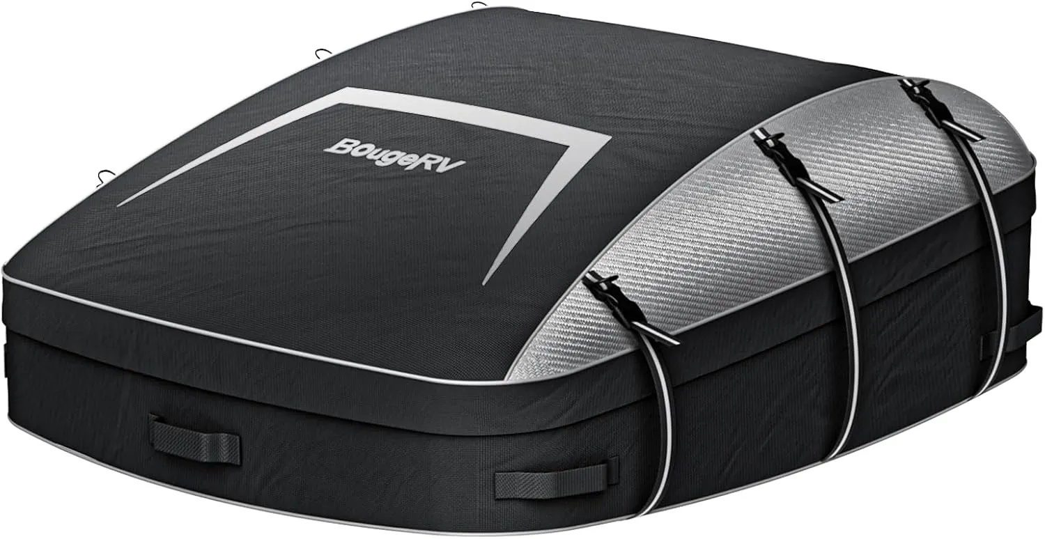 BougeRV Soft Rooftop Cargo Carrier Bag Water-Resistant Roof Bag Aero Car Top Carrier for Vehicle with Racks 900D PVC, Includes 6 Reinforced Straps, Storage Bag, Luggage Lock (39'' x 35" x 13'')