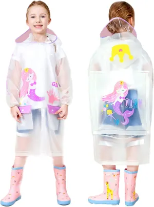 Boys Girls Hooded Rain Poncho Outdoors Kids Transparent Raincoat Student Rain Suit Waterproof Durable Windbreaker
