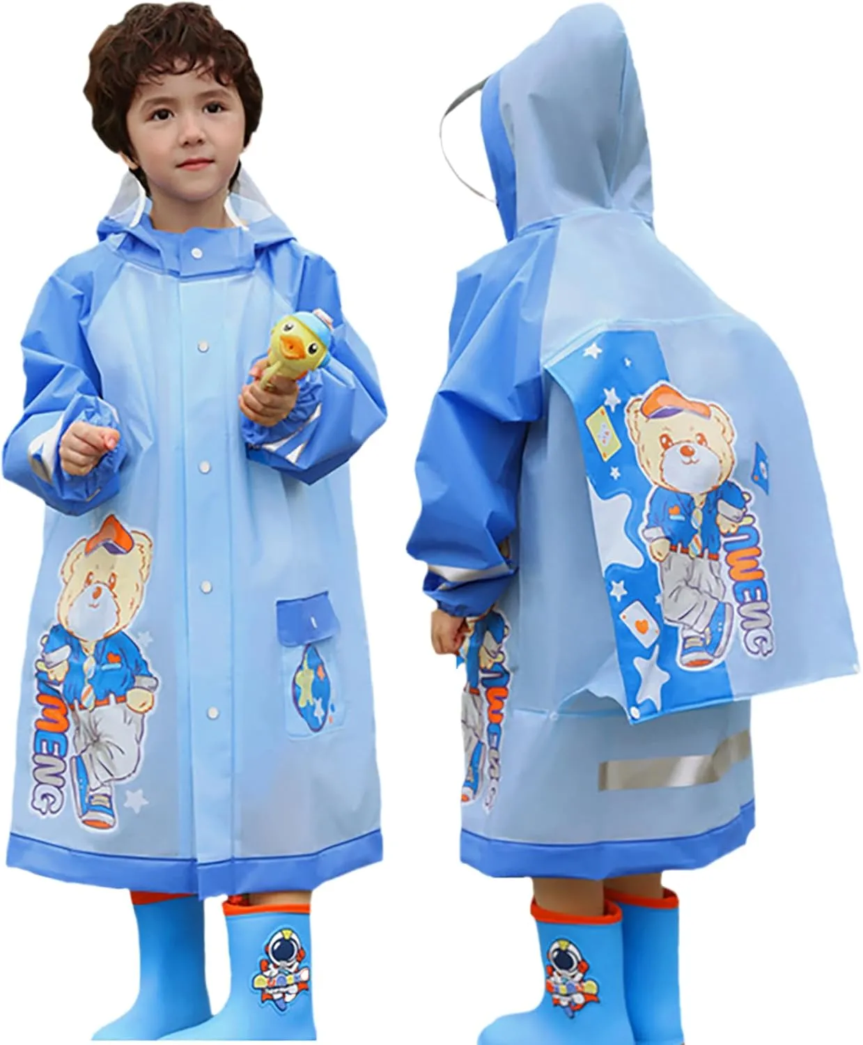 Boys Girls Hooded Rain Poncho Outdoors Kids Transparent Raincoat Student Rain Suit Waterproof Durable Windbreaker