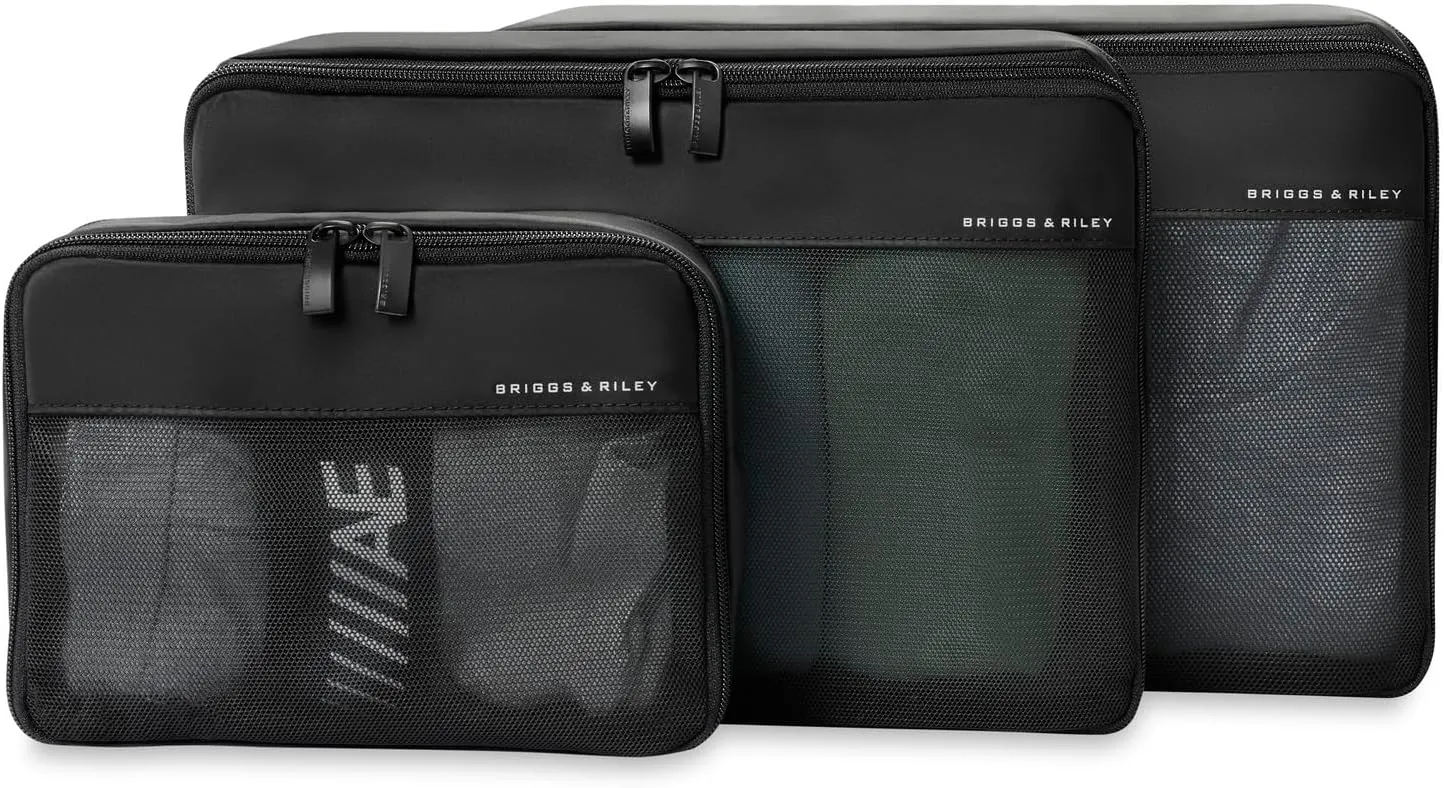 Briggs & Riley Carry On Compression Packing Cube Set - Bag Organizer for Suitcase & Luggage, Travel Essentials for Women & Men, Pack Accessories for Vacation, Maximize Storage Space - 3-Piece, Black
