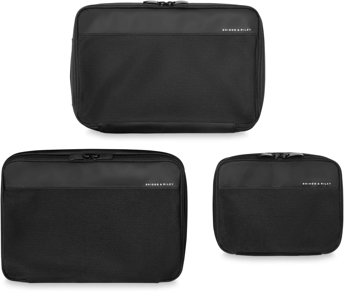 Briggs & Riley Carry On Compression Packing Cube Set - Bag Organizer for Suitcase & Luggage, Travel Essentials for Women & Men, Pack Accessories for Vacation, Maximize Storage Space - 3-Piece, Black