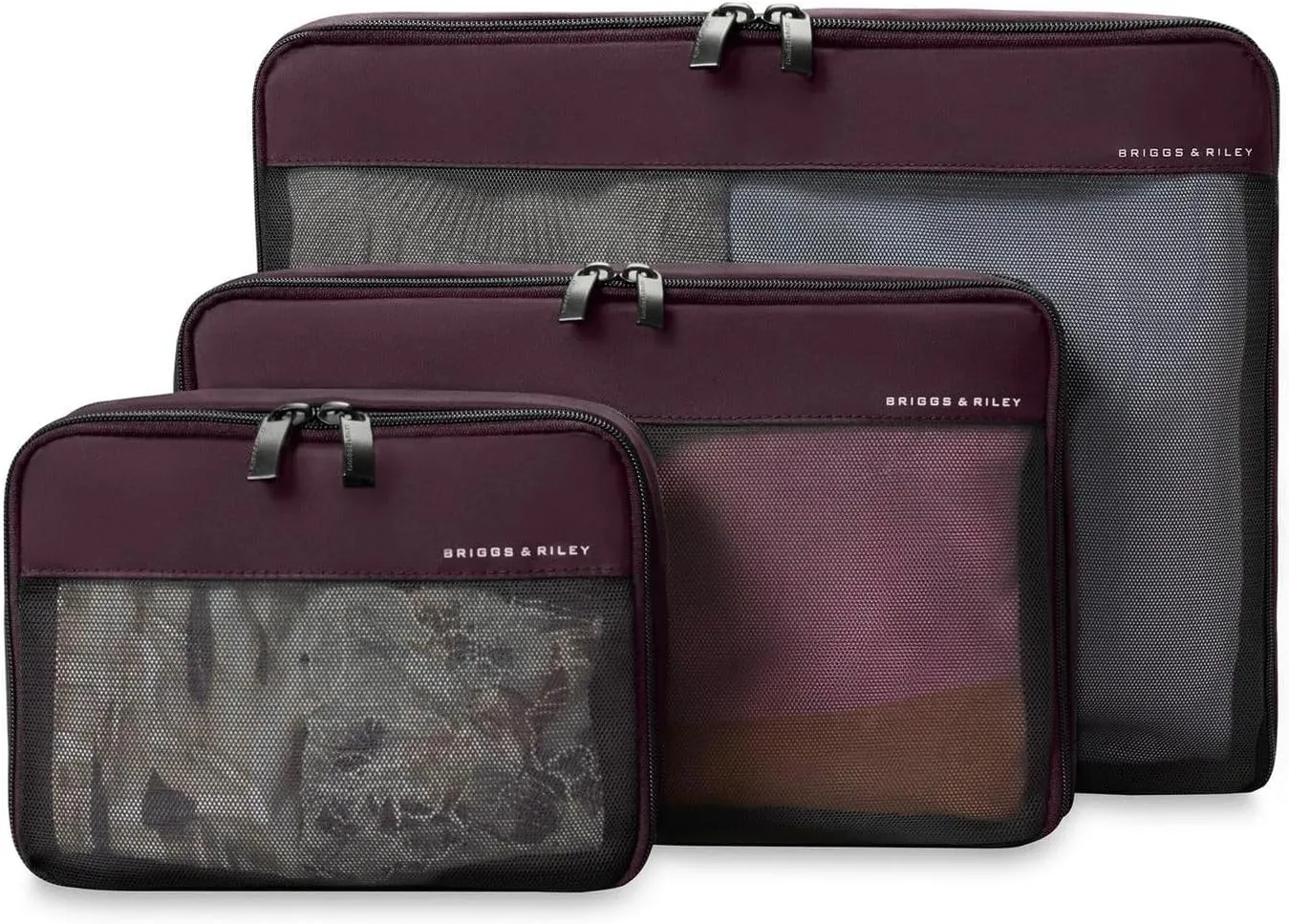 Briggs & Riley Compression Packing Cube Set - Bag Organizer for Check In Suitcase & Luggage, For Women & Men, Pack Accessories for Vacation - Travel Essentials Collection, 3-Piece, Plum