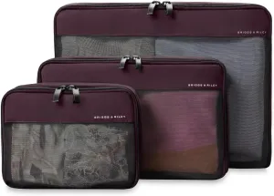 Briggs & Riley Compression Packing Cube Set - Bag Organizer for Check In Suitcase & Luggage, For Women & Men, Pack Accessories for Vacation - Travel Essentials Collection, 3-Piece, Plum