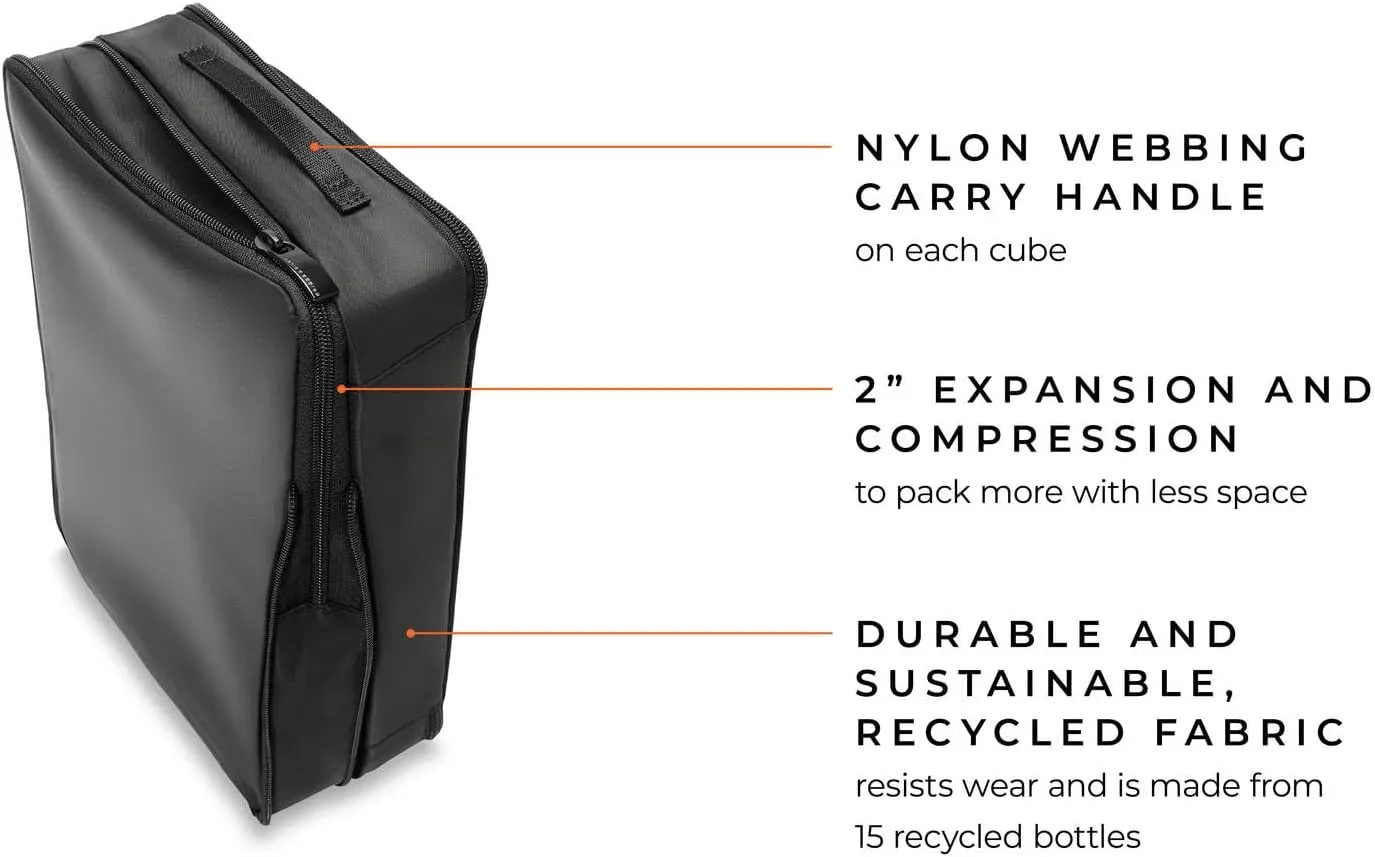 Briggs & Riley Compression Packing Cube Set for Women & Men - Bag Organizer for Checked Suitcase & Luggage, Pack Accessories for Vacation - 3-Piece, Black